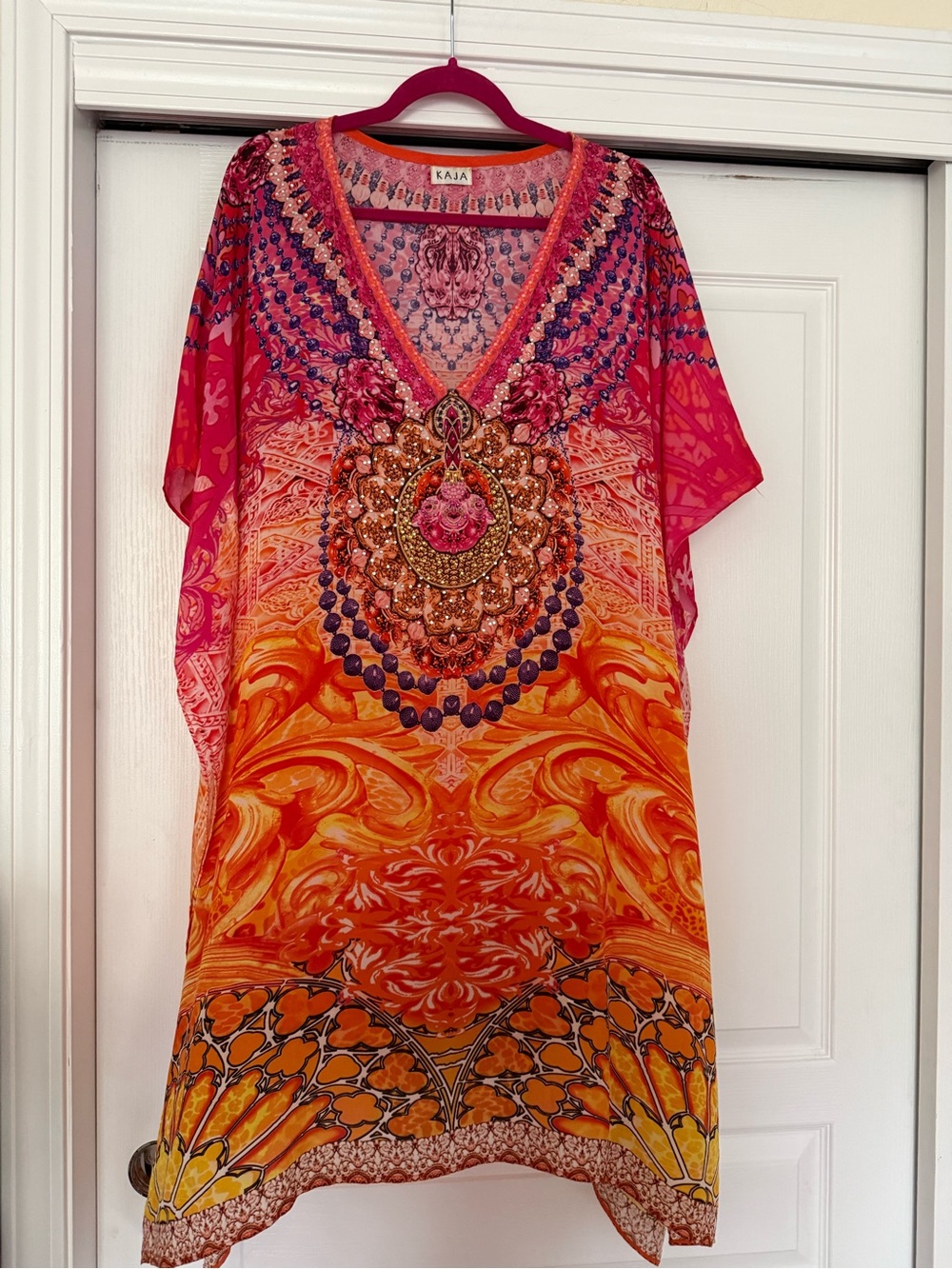 Kaja Pink Orange Beaded V-Neck Swim Coverup